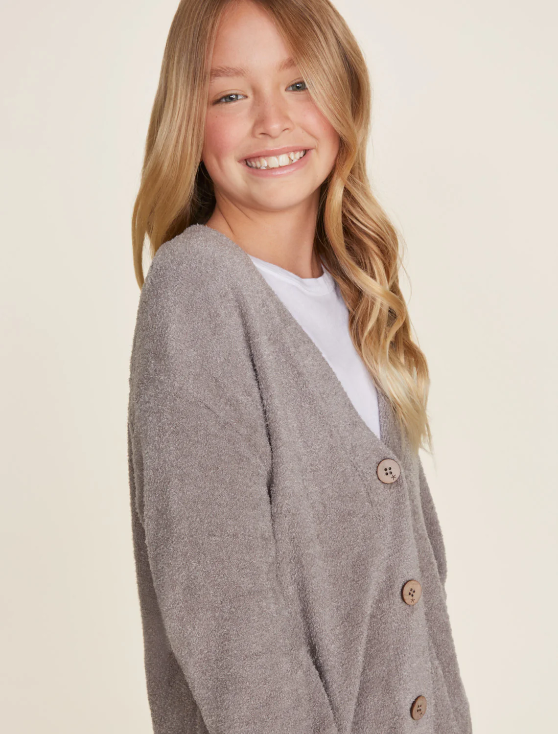 CozyChic LiteĀ® Youth Cable Button Cardi - Image 4