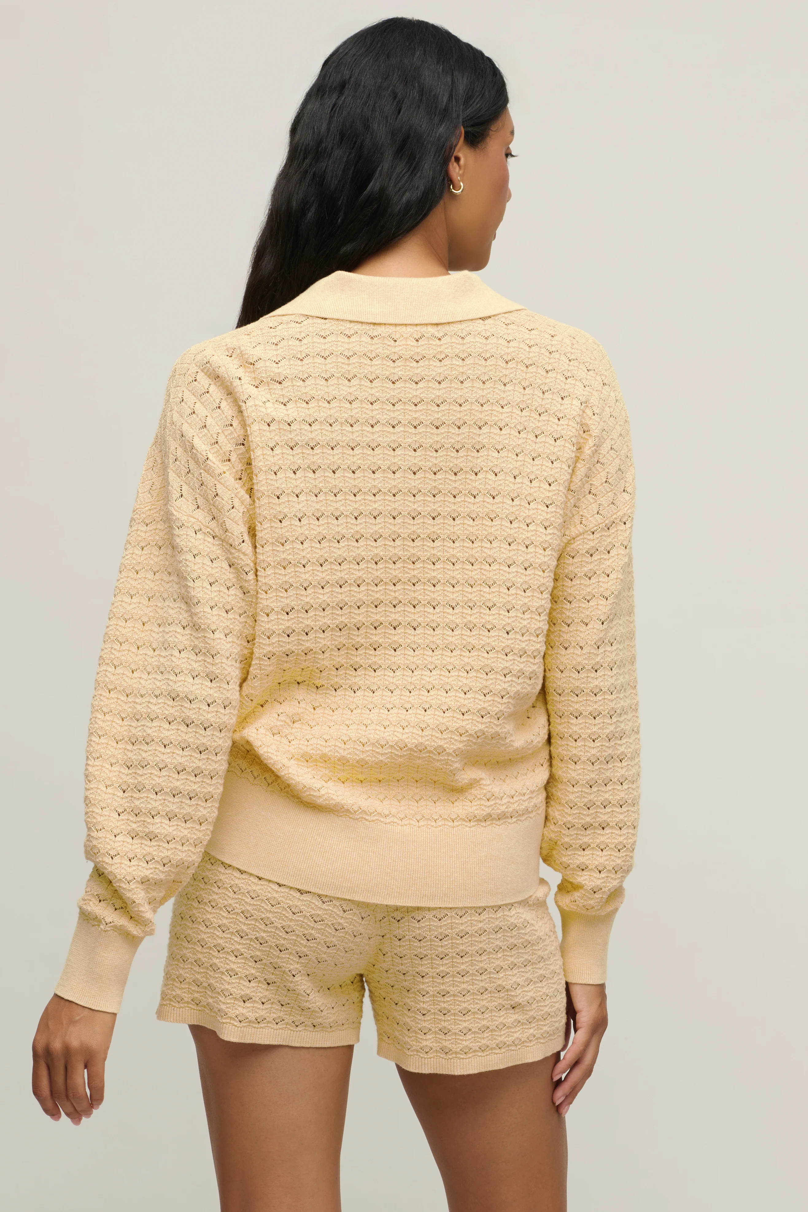 Heathered Cotton Tulip Pointelle Collared Pullover - Image 10