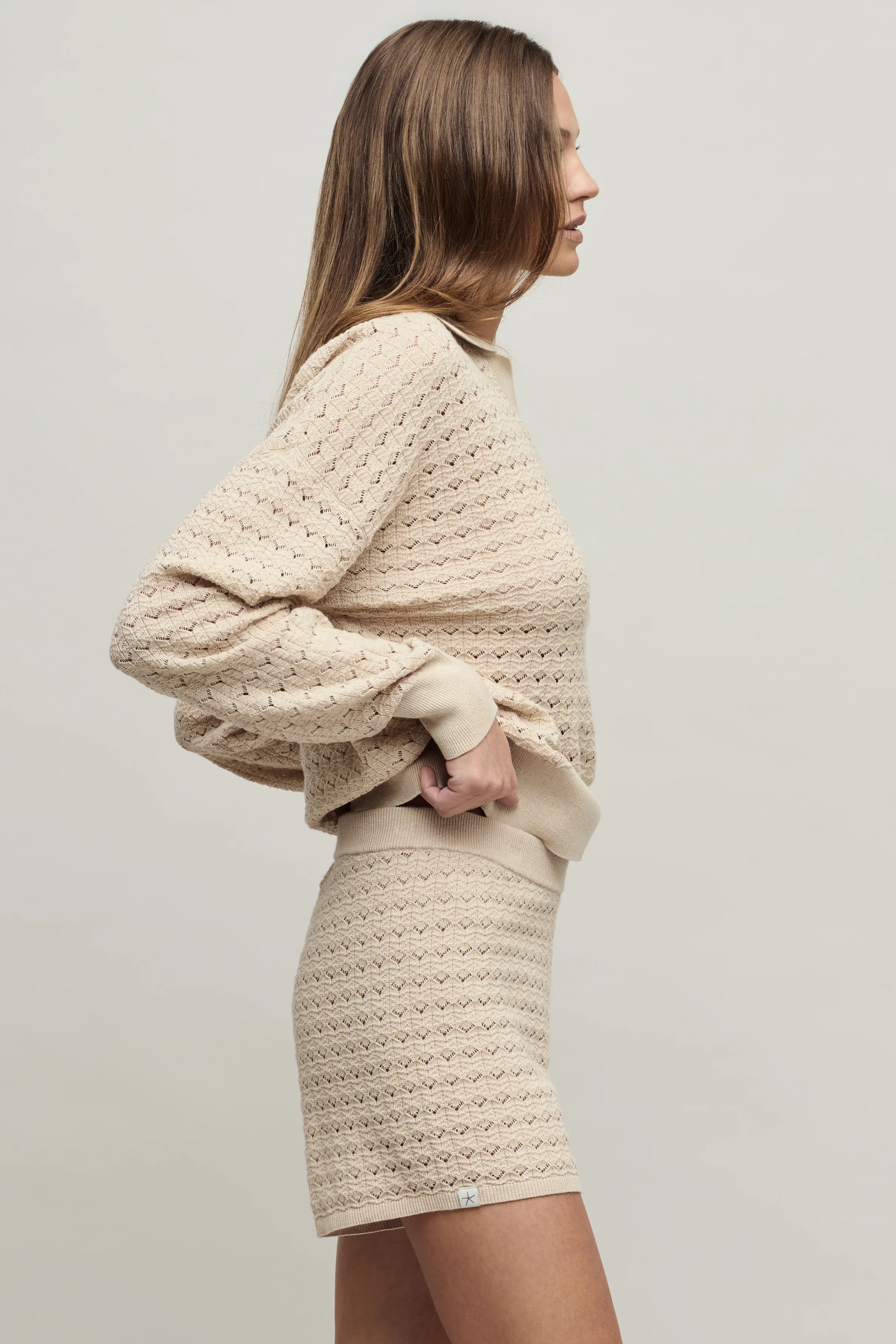 Heathered Cotton Tulip Pointelle Collared Pullover - Image 2
