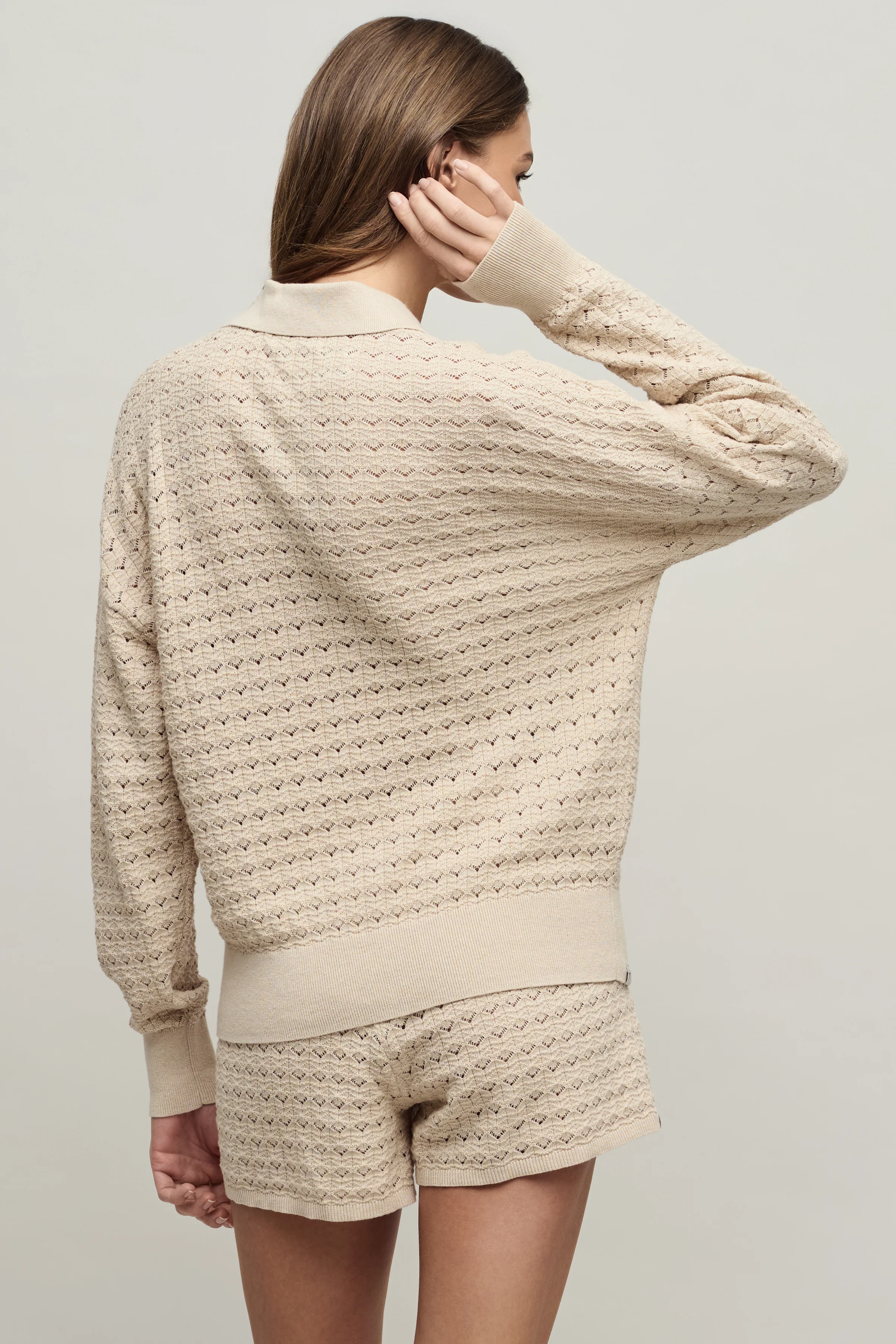 Heathered Cotton Tulip Pointelle Collared Pullover - Image 3