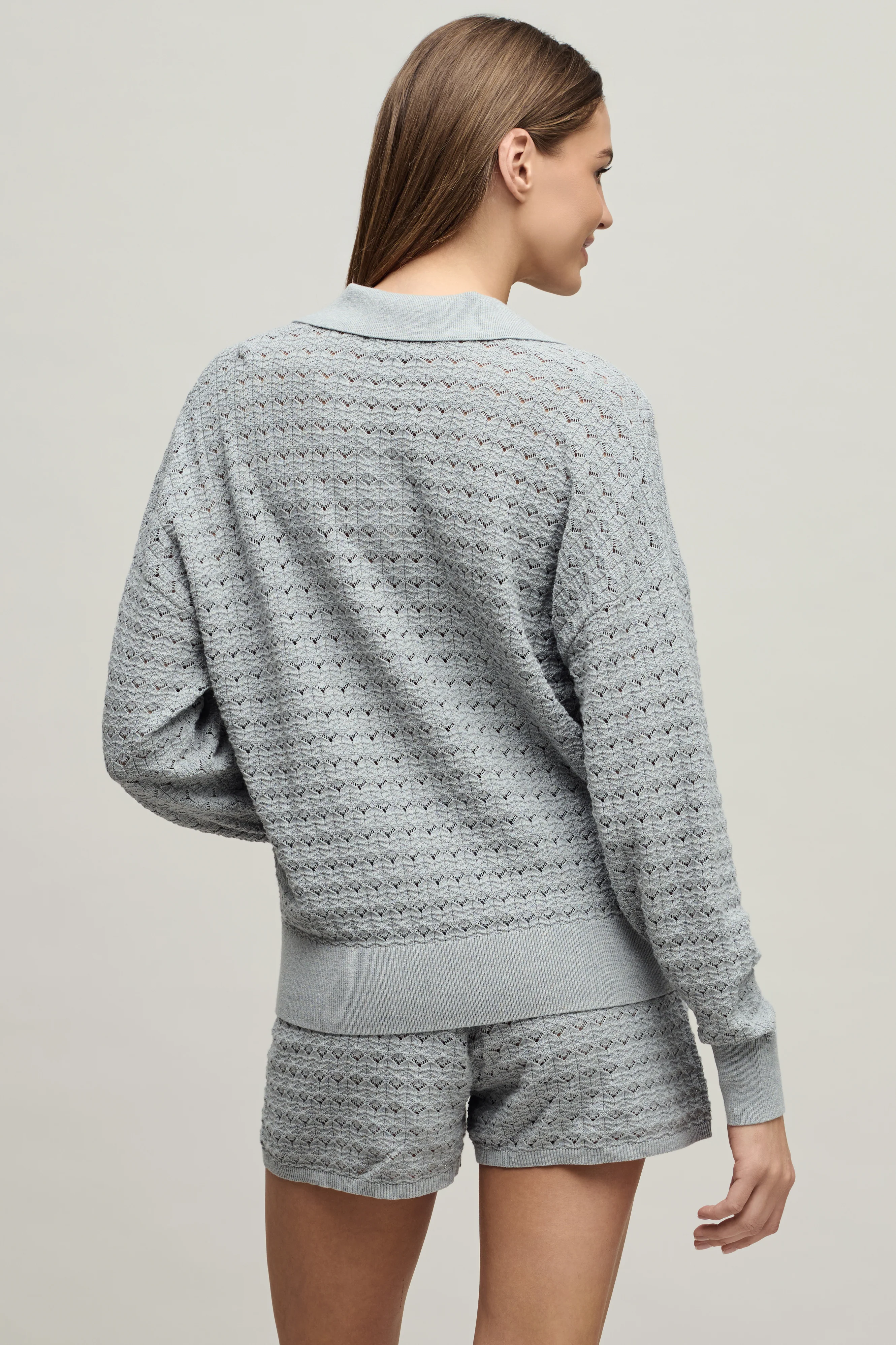 Heathered Cotton Tulip Pointelle Collared Pullover - Image 6