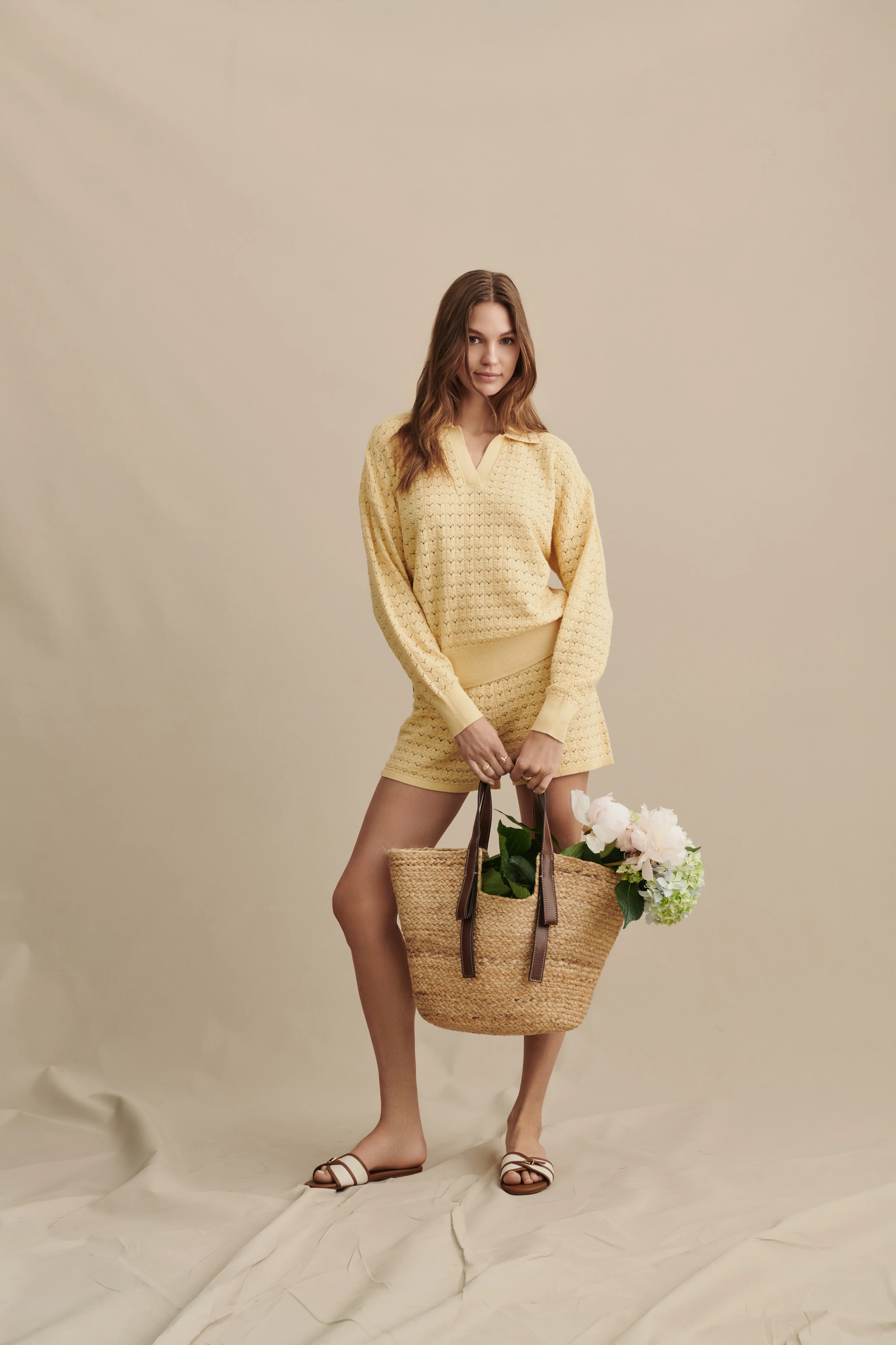 Heathered Cotton Tulip Pointelle Collared Pullover - Image 12